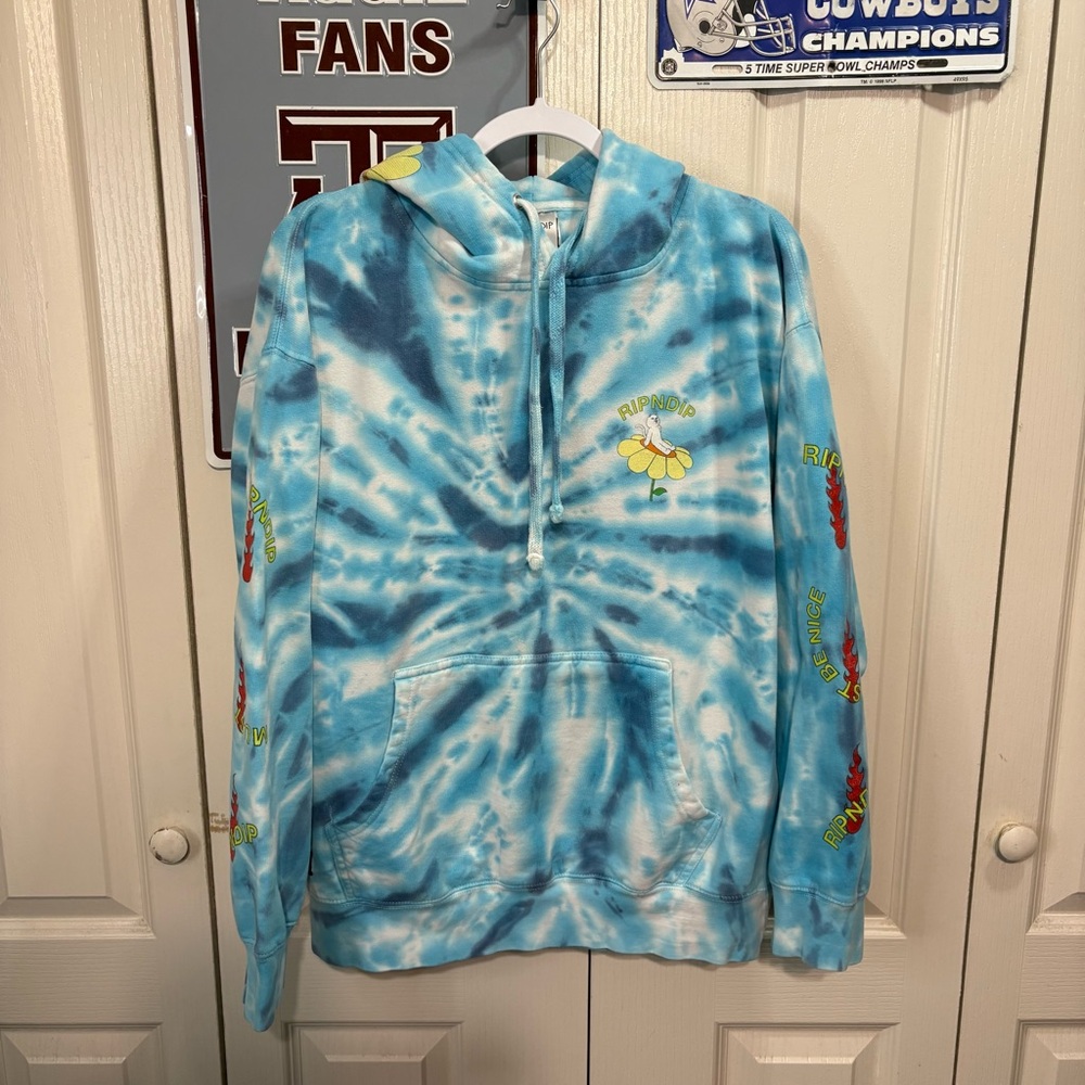 Ripndip Blue Tie-Dye Men’s Hoodie with Graphic Accents